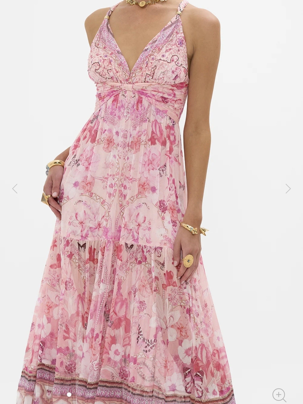 Camilla Bead Strap Gathered Panel Dress in Botanical Novella Large NWT